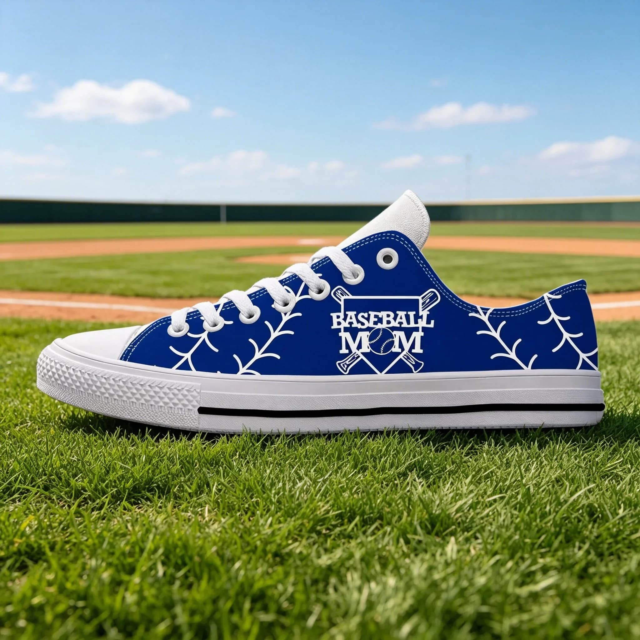 BASEBALL MOM Printed Low Top Canvas Shoes Unisex Baseball Mom Theme Retro Style Non Slip Comfortable All Match Daily Outdoor Cas