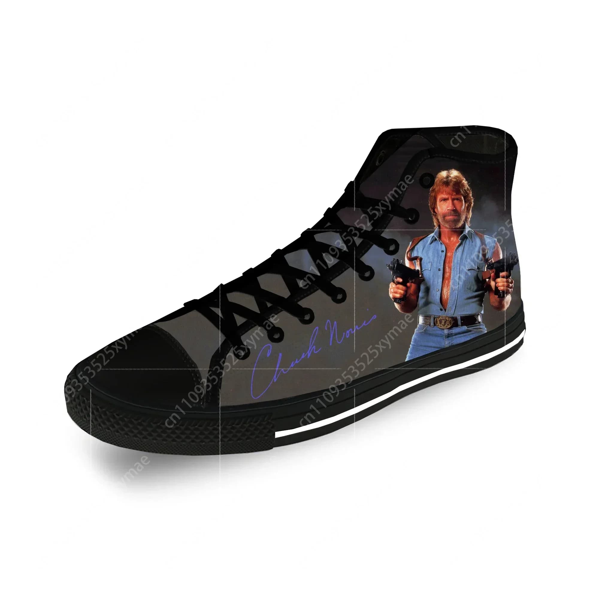 Chuck Norris High Top Sneakers Scarpe casual da uomo e da donna per adolescenti Scarpe da corsa in tela Scarpe leggere e traspiranti con stampa 3D Nere