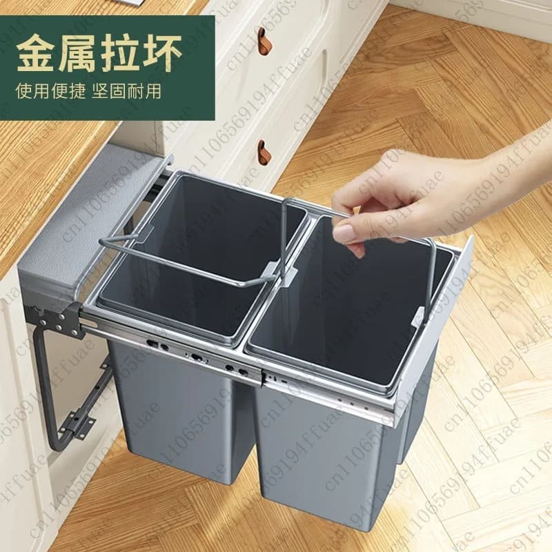 Bidone della spazzatura da cucina nascosto da 40 litri, classificazione del bidone doppio per rifiuti da cucina, bidone per la pulizia della casa con coperchio e cestino estraibile