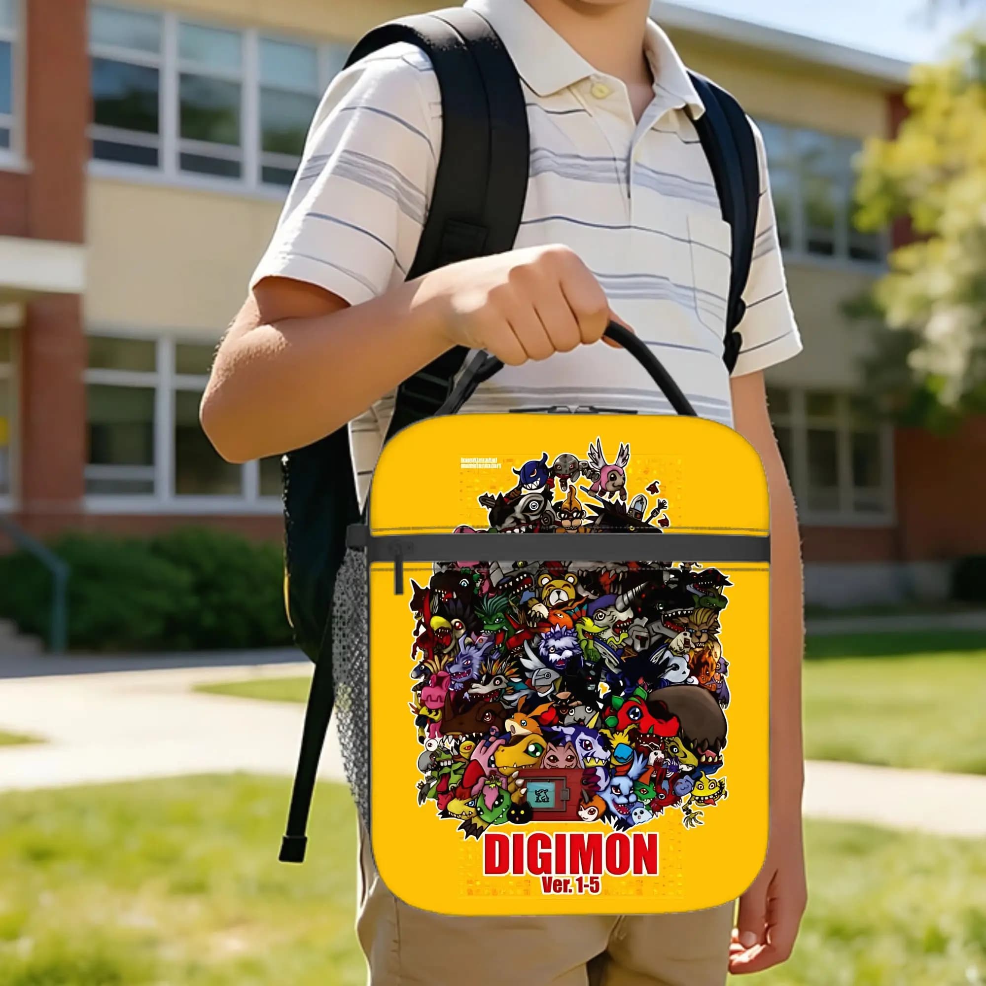 Digimon Virtual Pet Borsa termica per il pranzo, portatile, riutilizzabile, borsa termica, borsa per il pranzo, ufficio, picnic, ragazza, ragazzo
