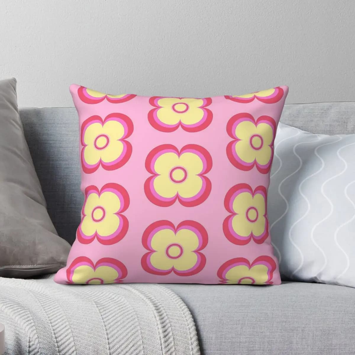 Federa quadrata con fiori primaverili della Florida, fodera per cuscino decorativa per divano con cerniera in poliestere e lino e velluto