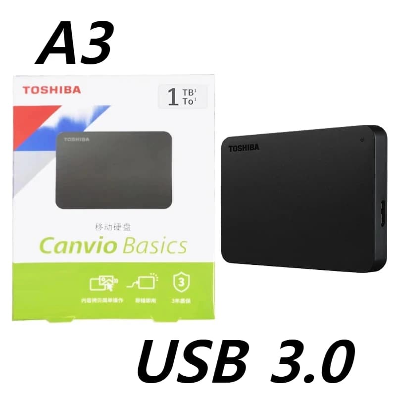 NEW A3 For Toshiba Canvio Basics Portable HDD USB3.0 High Speed External Hard Disk 500GB 1TB 2TB Black