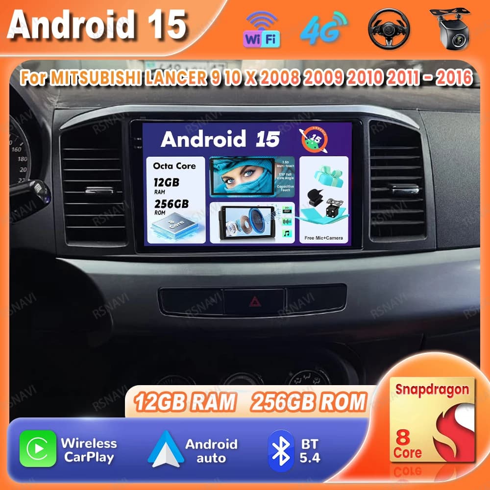 Autoradio Android 15 Per MITSUBISHI LANCER 9 10X2008 2009 2010 2011 - 2016 Navigazione BT QLED 4G LTE DSP GPS Viedo Lettore DVD