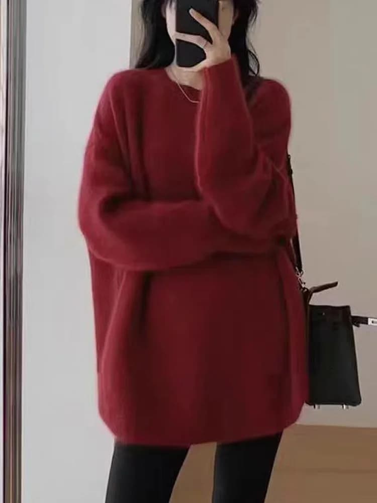 Nuove donne di moda pullover lavorato a maglia maglione a maniche lunghe autunno casual allentato O collo tinta unita maglieria abiti invernali