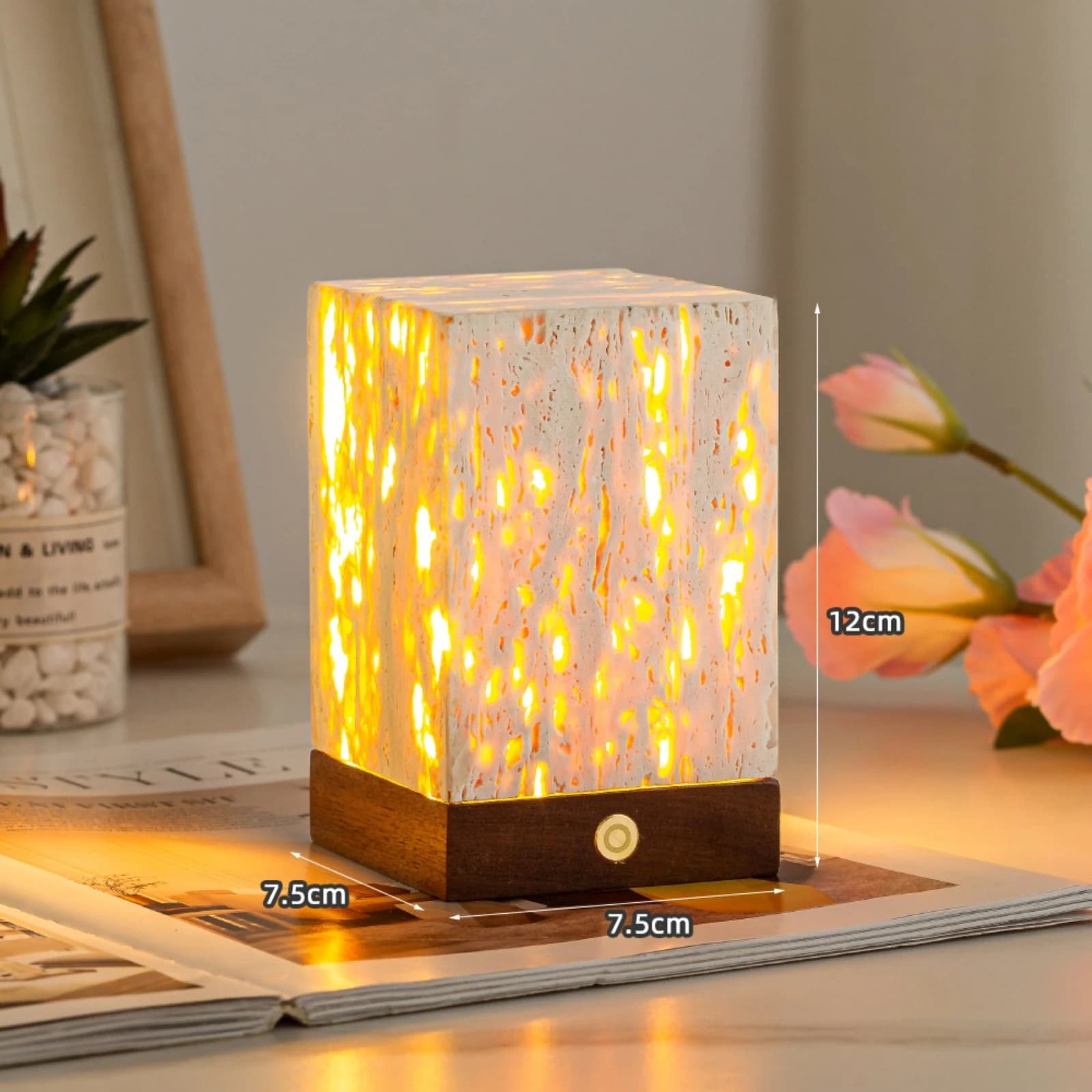 Travertine LED Night Light, Modern Stone Table Lamp, Rechargeable Bedroom Bedside Sofa Table Night Light, Art Lighting Fixtures