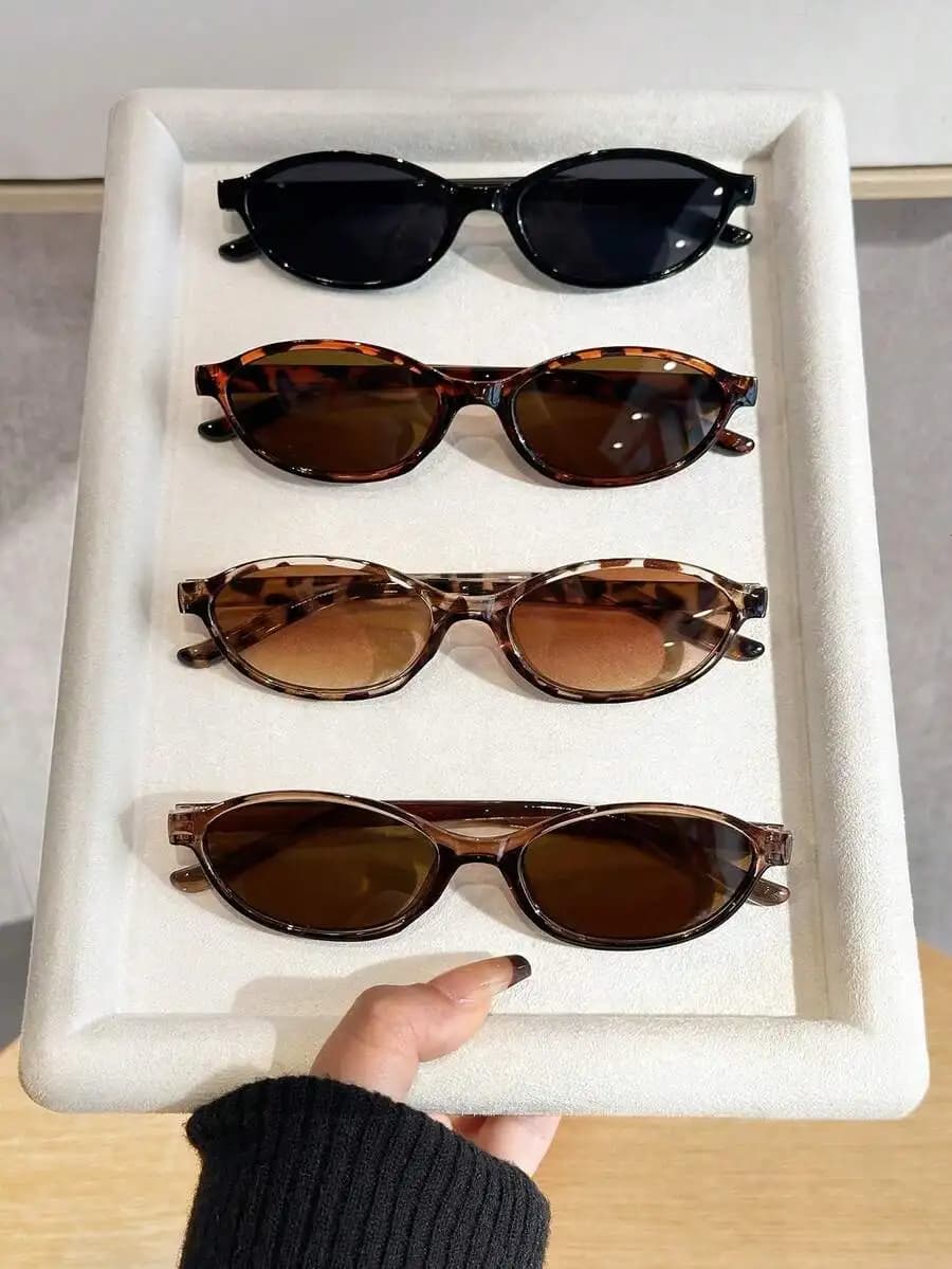 4 Pcs Retro Leopard Print Oval Sunglasses For Women, Fashion Classic Style With Case