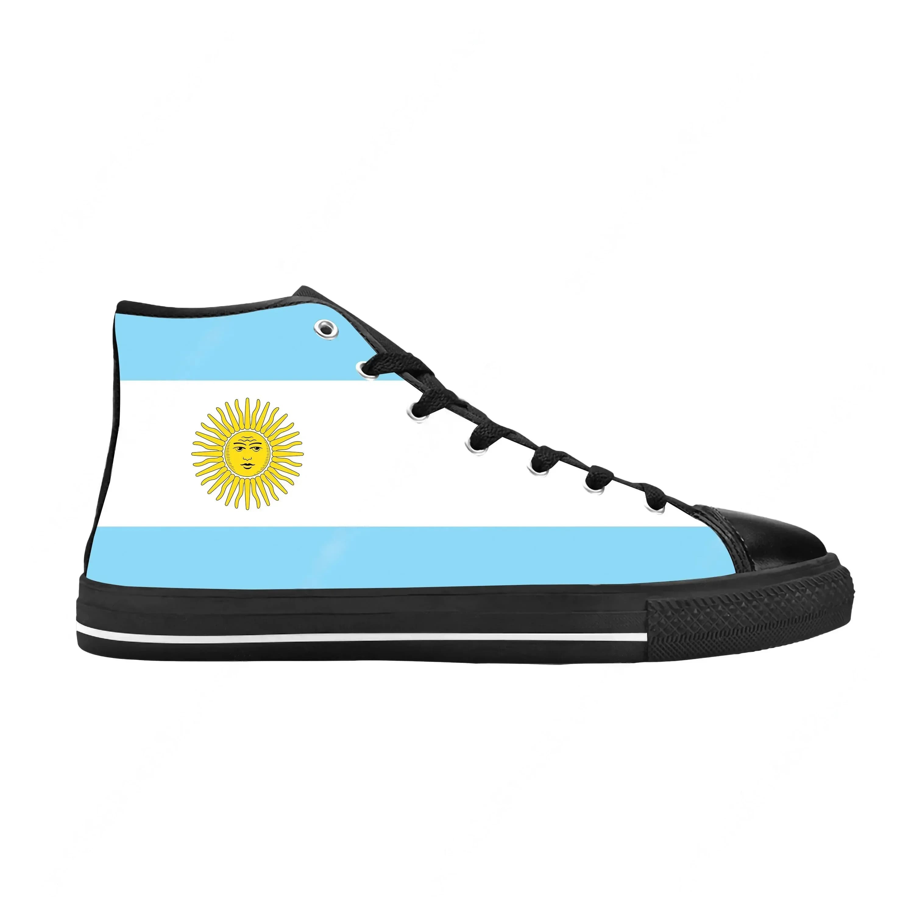 Scarpe in tessuto casual divertenti con bandiera argentina, orgoglio patriottico argentino, sneakers alte comode e traspiranti con stampa 3D per uomo e donna