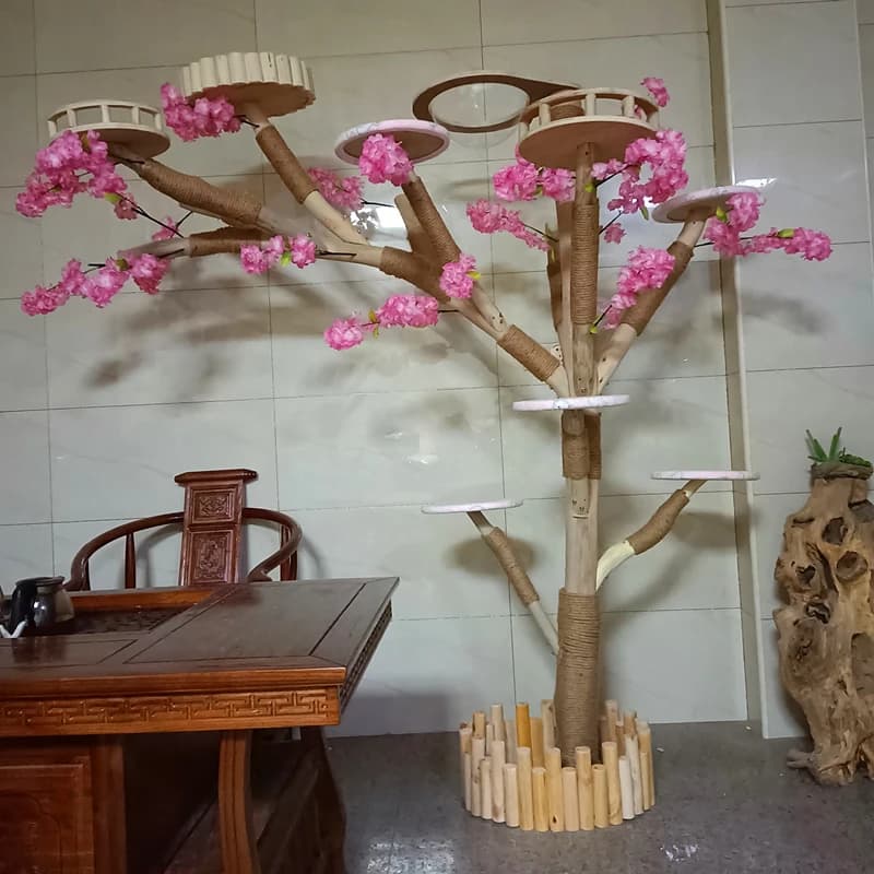 Modern Silk Flower Cat Climbing Tall Trees Stand DIY Cat Furniture Large Cherry Blossoms Cat Tree