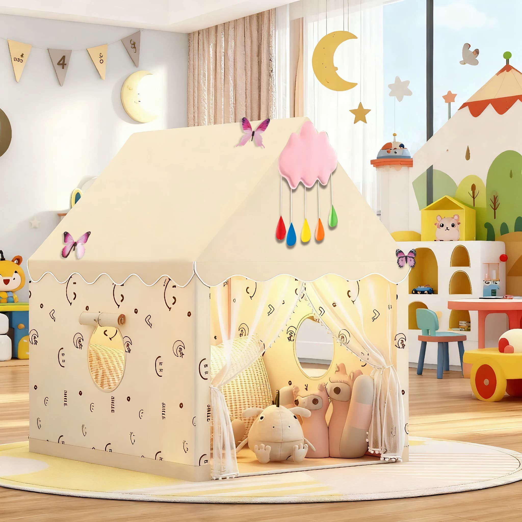 Tenda a baldacchino per letto, Tenda gioco per bambini, Tenda castello delle fiabe, Tenda per giochi di ruolo, Tenda gioco per bambini, Spazio segreto per bambini, Casetta gioco portatile, Include nuvole/farfalle, Decorazioni per feste di compleanno/Natale/Thanksgiving/Halloween, Regalo per le feste, Non include luci