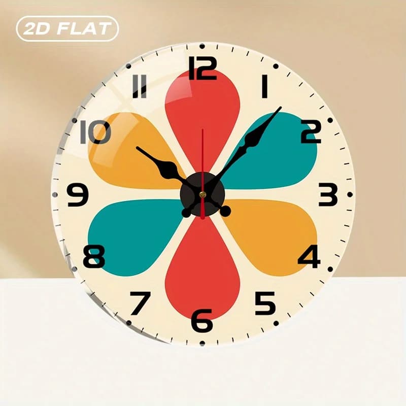 Silent acrylic round wall clock with petal pattern, without ticking, for home decoration, office, classroom, living room, bedroom, kitchen, gift