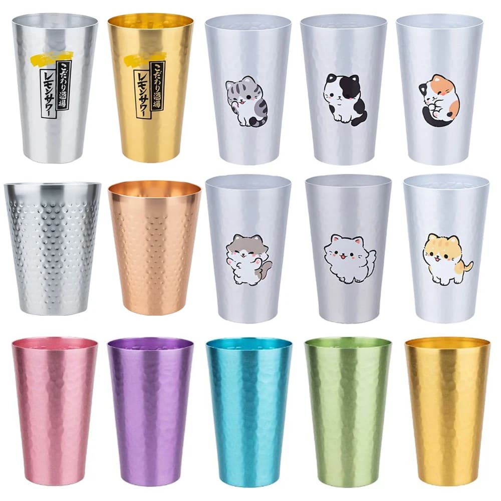 Set di tazze da birra in alluminio in stile giapponese 450 ml - 2 tazze riutilizzabili per birra, acqua, succo, bar, campeggio all'aperto, uso per feste