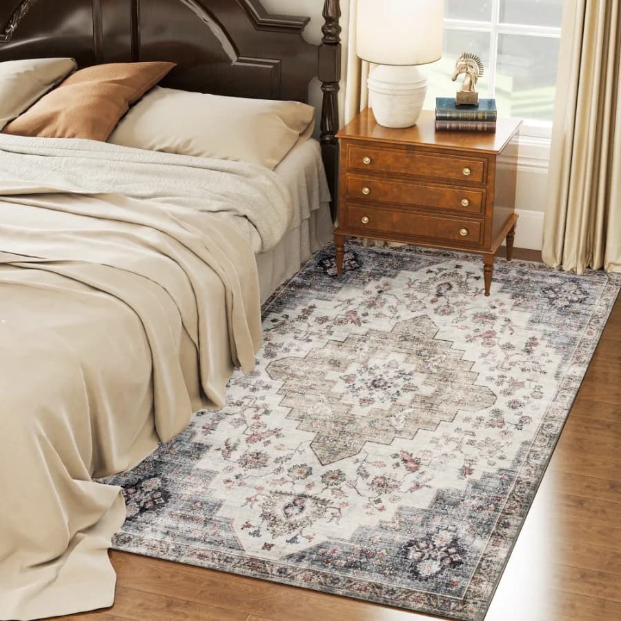 4' x 6' Flannel Faux Fur Area Rug with Anti-Slip TPR Backing Soft Pet-Friendly Floor Carpet for High Traffic Living Room Hallwa
