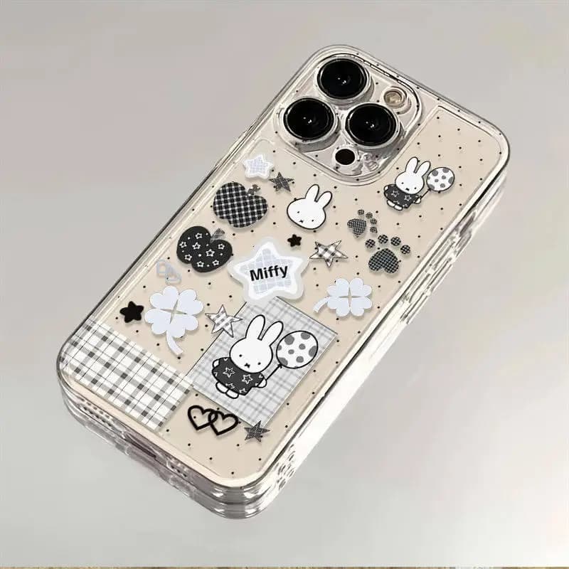 Custodia per telefono Miffy Rabbit Kawaii Cartoon Trasparente Nera con Palloncino, Compatibile con iPhone 17 Pro Max