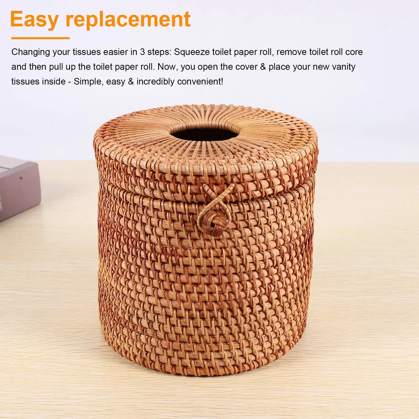 NN89R Scatola per fazzoletti in rattan Copertura per carta igienica Supporti decorativi in vimini con coperchio per riporre un solo rotolo e fazzoletti nel bagno