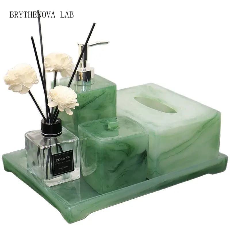 Luxury Green Bathroom Accessories Set Toilet Tissue Box Hand Bottle Sanitizer Soap Dispenser Restroom Decoration Storage Tray