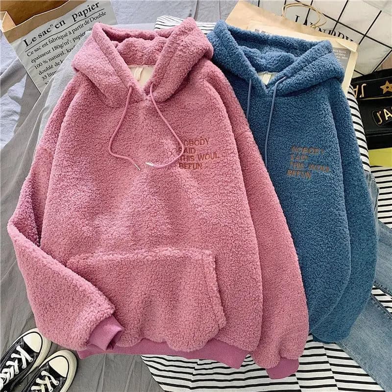 Ladies' Oversized Hoodie Thickened Fleece Autumn Winter Coat with Hat Korean Style Casual Comfortable Soft Lamb Velvet Sweats...