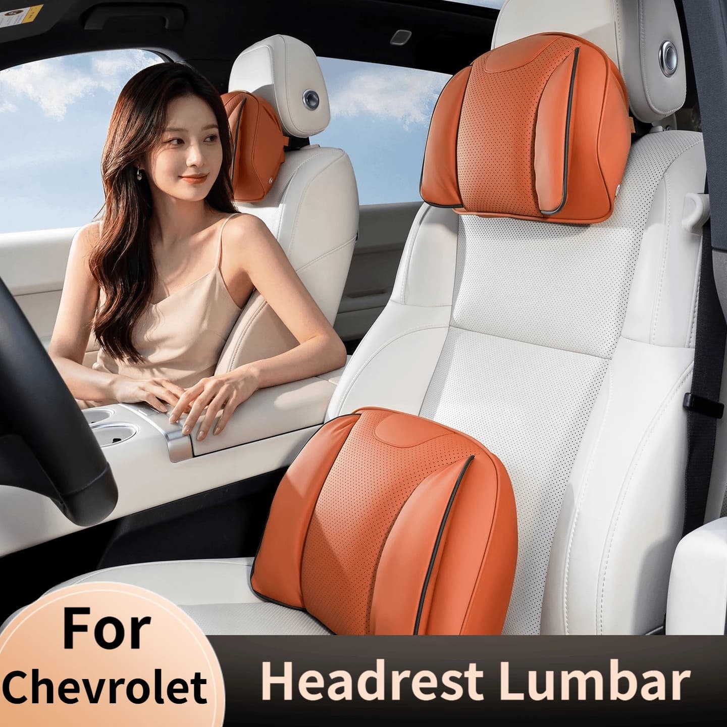 Leather Headrest Lumbar Support Set For Chevrolet Equinox Blazer Traverse Equinox EV Trailblazer Comfort Car Neck Pillows