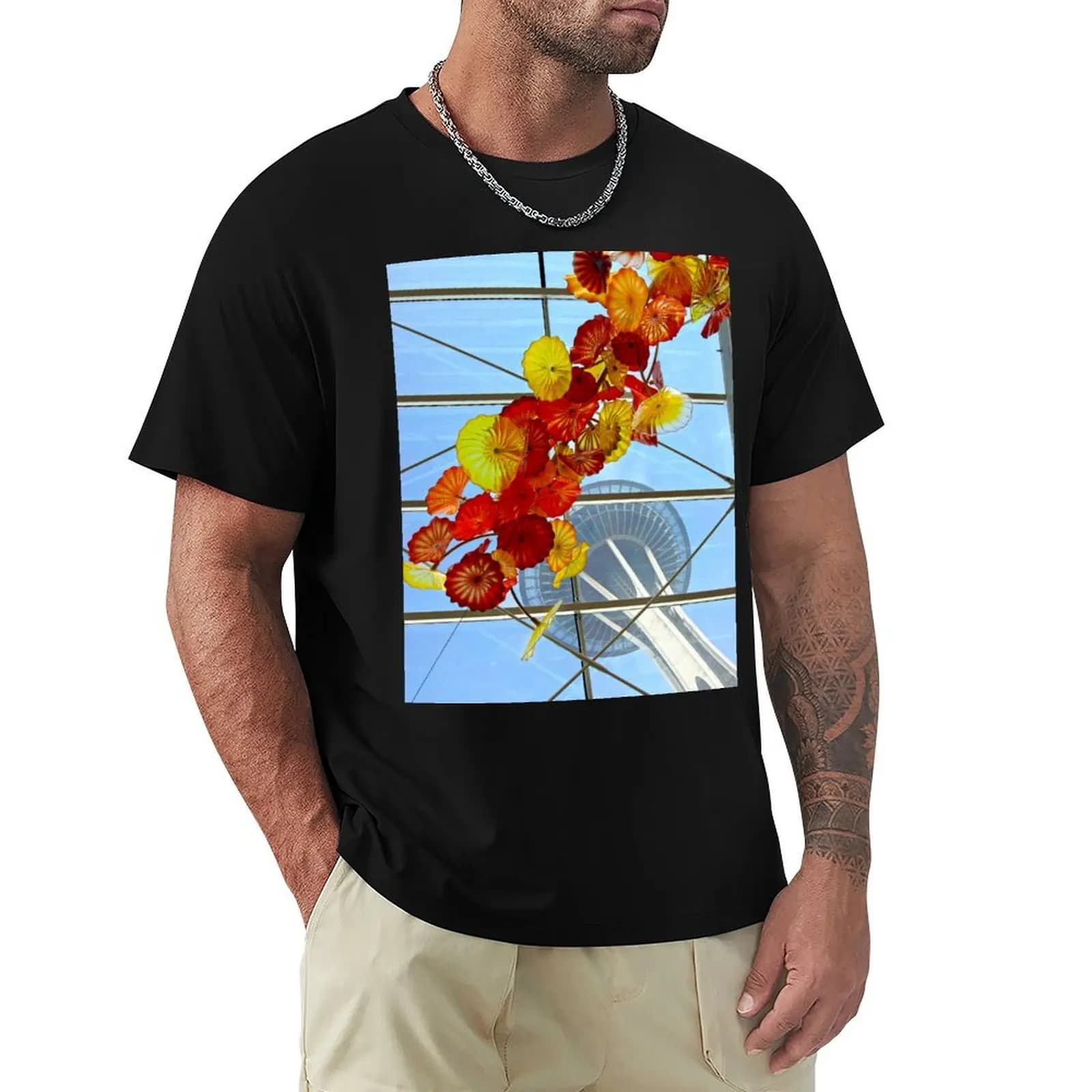 T-shirt Space Needle al Museo del Vetro Chihuly T-shirt a maniche corte con stampa alla moda