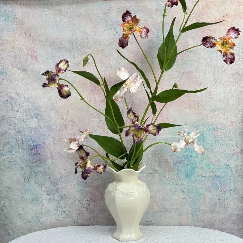 6pcs Artificial Oil Painting Small Iris Orchid Fake Flower Living Room Decoration Simulation Red Iris Orchids Plant Floral