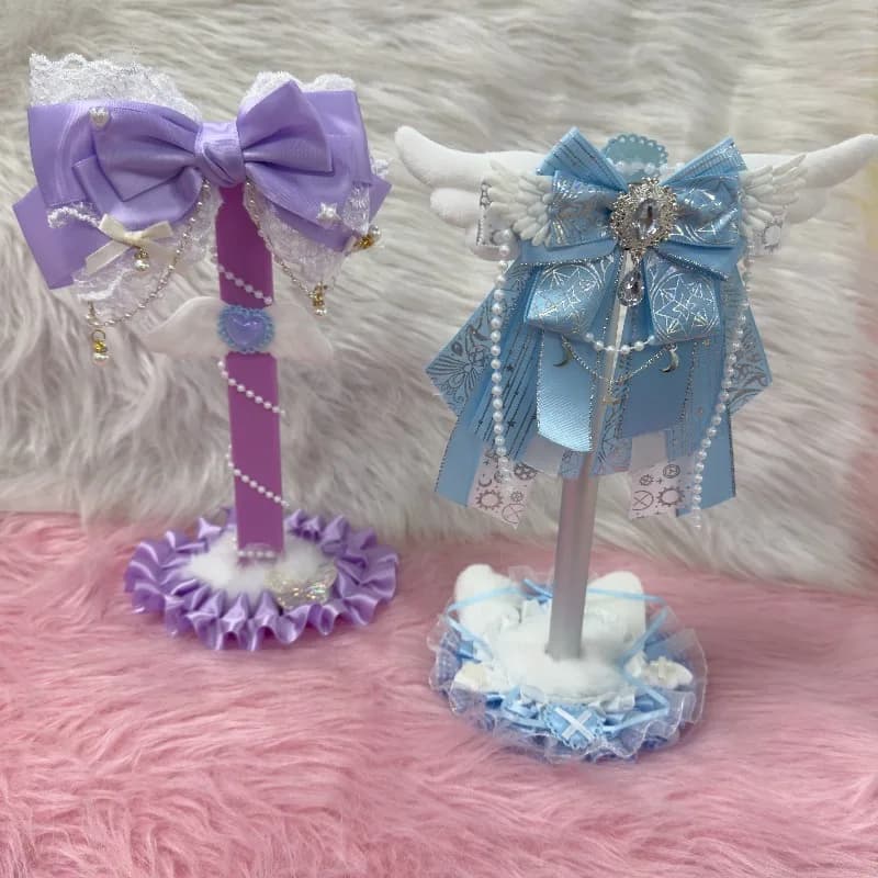Handmade Angel Wings Headphone Stand Custom Support Casque Pink Lace Bow Headset Holder DesktopDecoration Gaming Headset Display