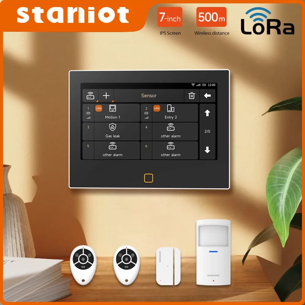 Staniot LoRa Versione Sistema di allarme di sicurezza da 7 pollici WiFi 4G Tuya Smart Home Kit antifurto Distanza di trasmissione di 500 m Sirena incorporata