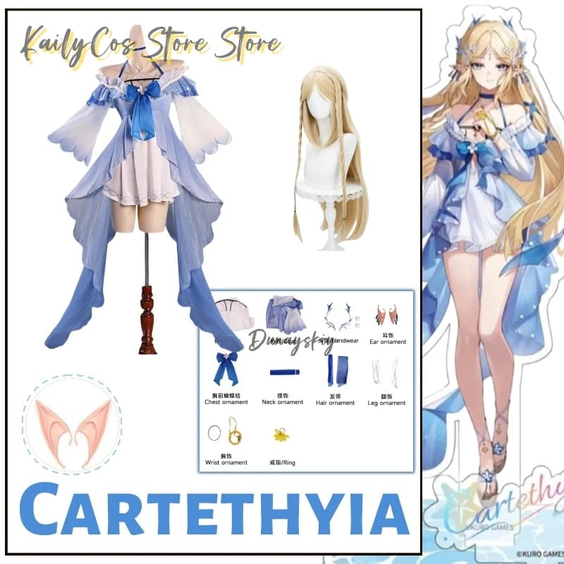 Game Cosplay Wuthering Waves WuWa Cartethyia Cosplay Wig Earrings Swimsuit Halloween Role Party Costume