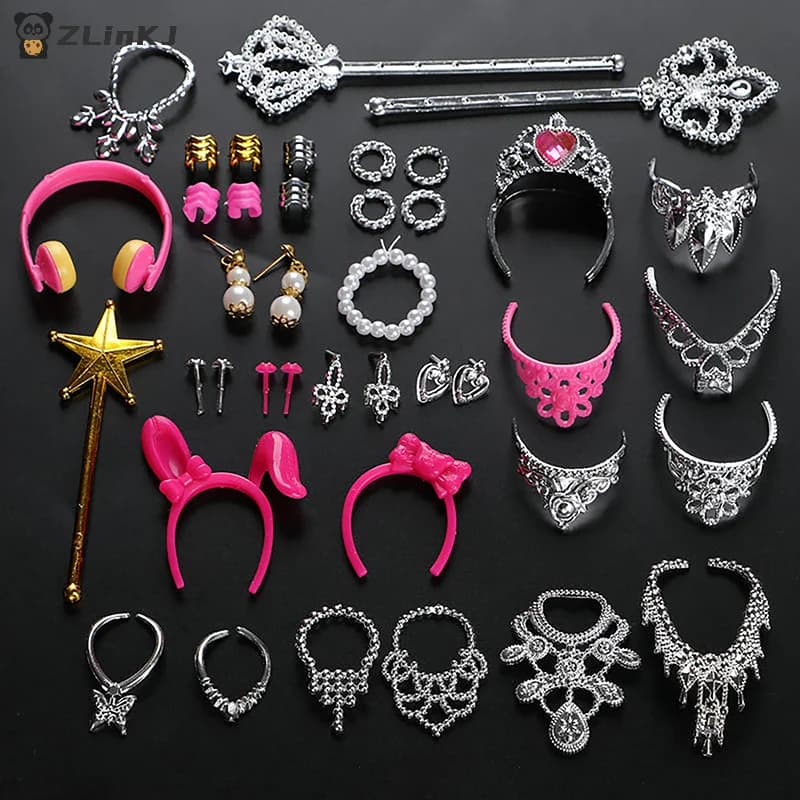 ▶ 20 pezzi di orecchini universali, braccialetti e corone per bambole 1/6, set di accessori alla moda, gioielli per bambole da ragazza, decorazioni fai da te, giocattolo