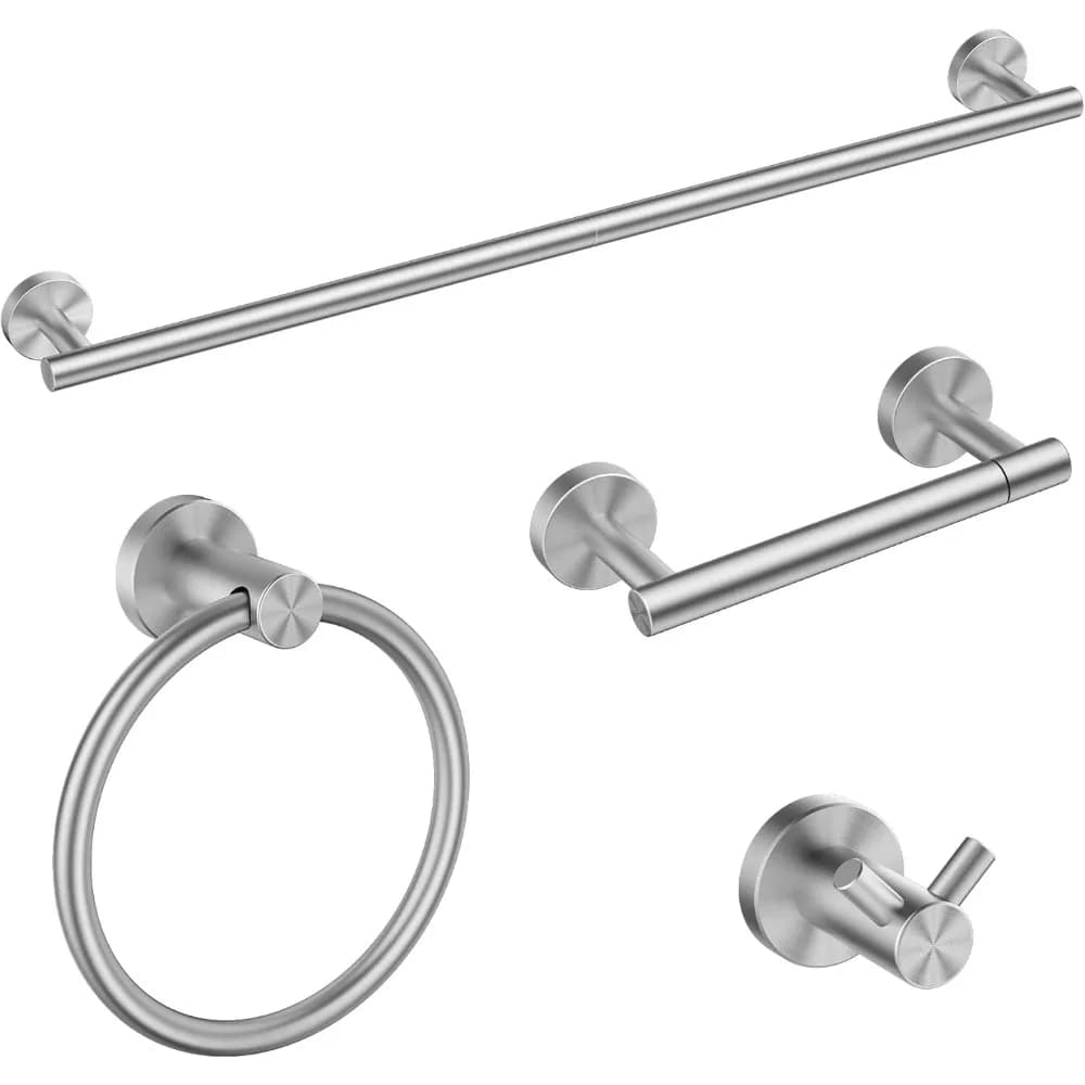 Set portasciugamani in acciaio inossidabile da 24 pollici, accessori moderni montati a parete per bagno con 4 pezzi in finitura nichel spazzolato
