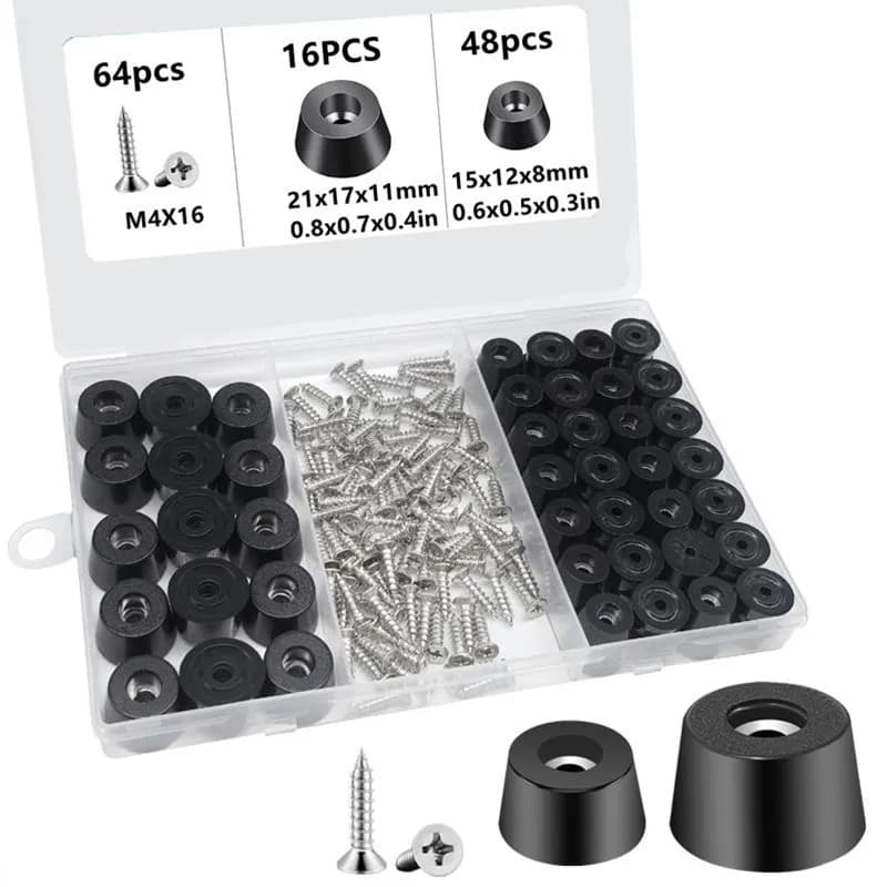 128 non-slip rubber feet with 304 stainless steel screws, 2 sizes, for cutters, furniture, electronics and lockers