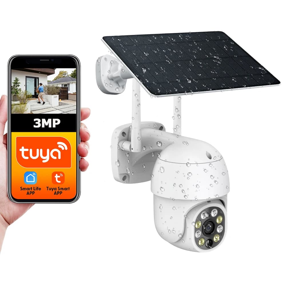 Tuya SmartLife APP 3MP WiFi Batteria Monitoraggio del movimento solare Rilevamento PIR Sorveglianza di sicurezza Visione notturna a colori Telecamera PTZ esterna