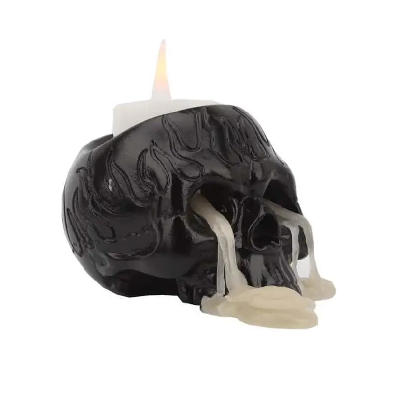 Halloween Black Skull Resin Candlestick Gothic Skeleton Candle Holder Horror Party Table Decor Home Decoration Ornament