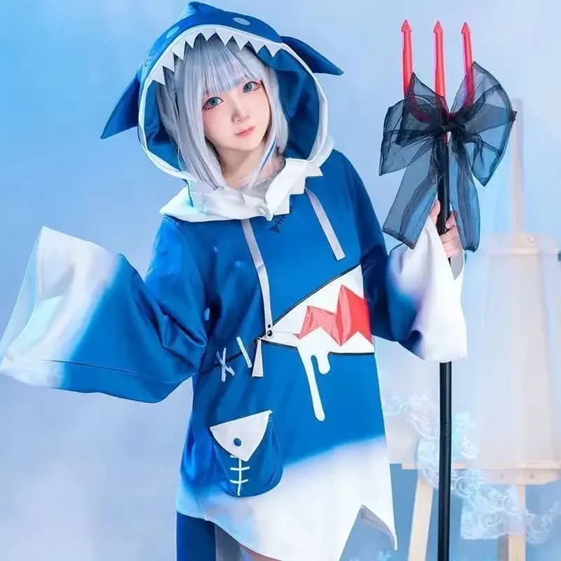 Hololive Gawr Gura ENG Shark Costume for Women Halloween Youtuber Cosplay Full Set Tail BC5134b;4.f'7;j,3'