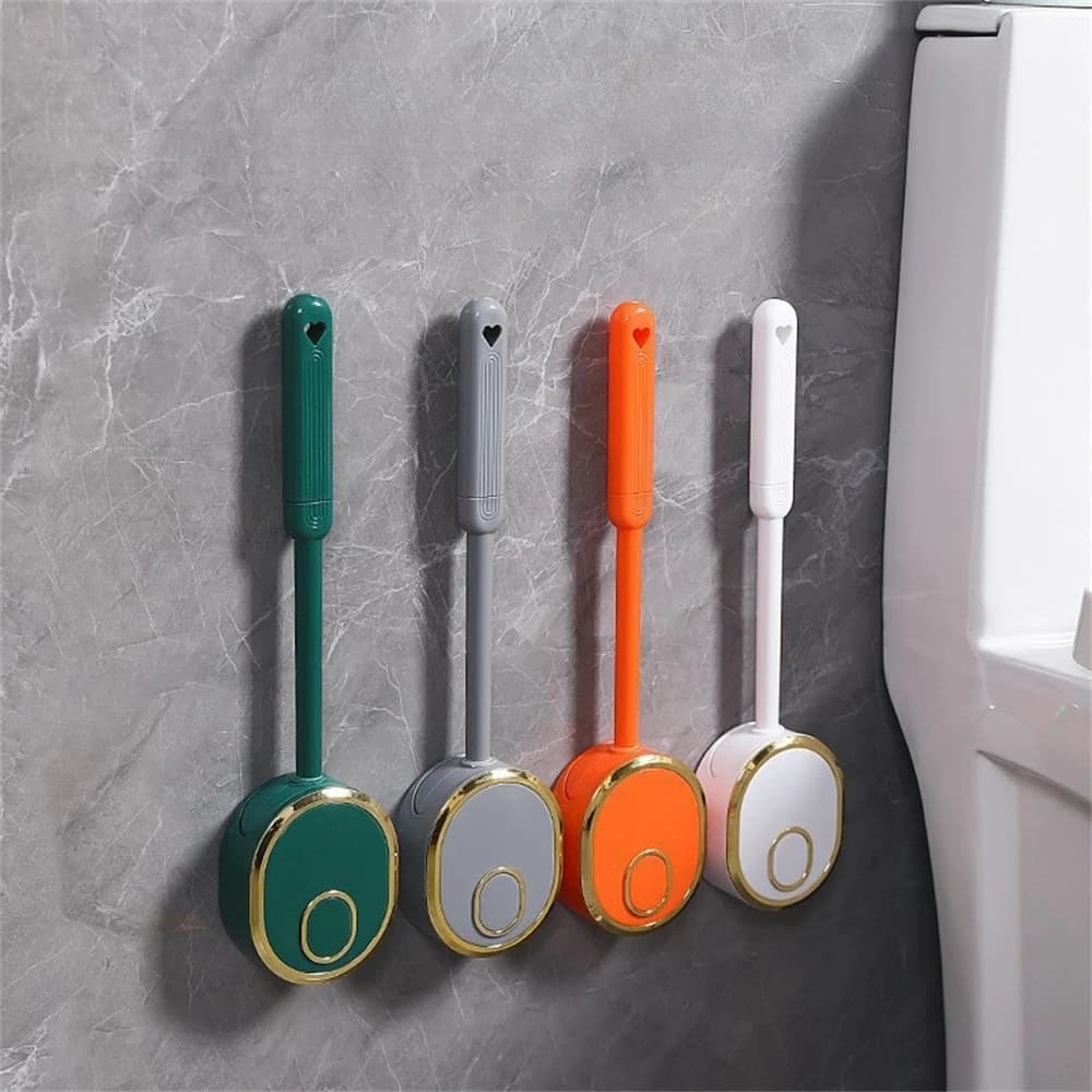 Scopino per WC domestico senza angolo morto con supporto Accessori per il bagno ad asciugatura rapida Strumenti per la pulizia in silicone di fascia alta montati a parete