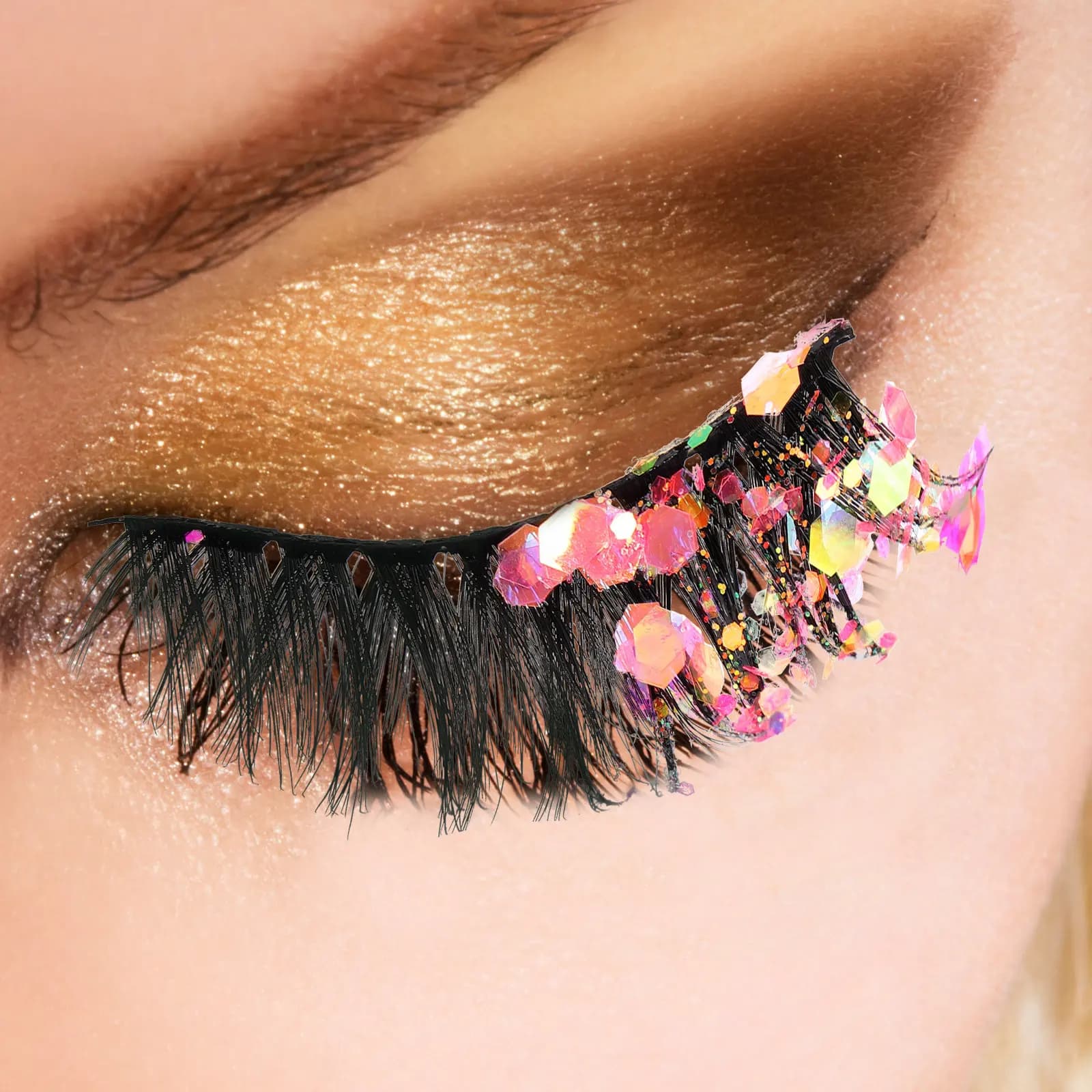 3 paia di ciglia finte con glitter colorati fluorescenti, ciglia 3D per trucco da festa, aspetto naturale, lunghe extension per ciglia finte