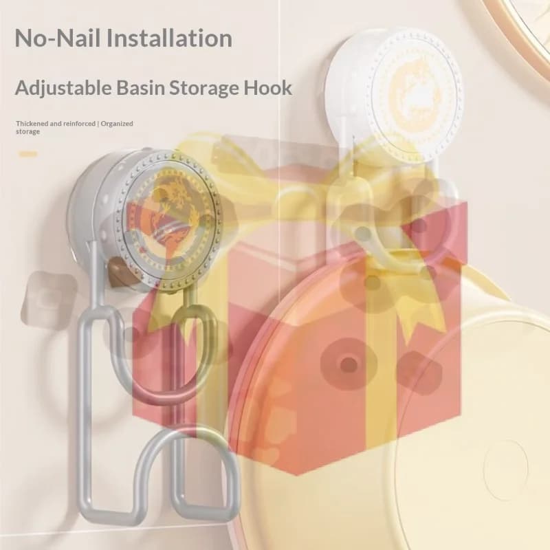 【HG】Vacuum Suction Cup Wash Basin Hook No Drill Adjustable Basin Storage Rack Removable Hangers For Bathroom Kitchen Household