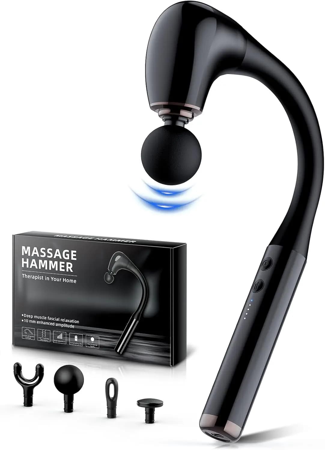 Deep Massage Gun with Extensible Handle, 10mm Percussion for Alleviare il Dolore a Schiena, Collo e Spalle, Portatile Bianca Regalo