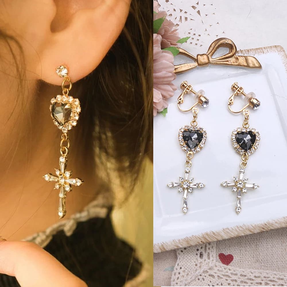 Y2K Orecchini Lolita con nappa incrociata Orecchini coreani giapponesi morbidi per ragazza Elegante clip a goccia incrociata per orecchini senza piercing all'orecchio