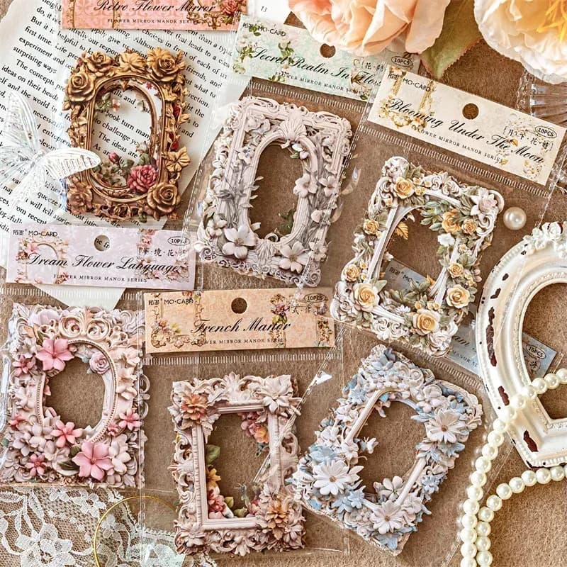 10pcs Collage Card Decor Junk DIY Frame Cutout Journal Scrapbooking Aesthetic Flowers Stationery Craft Paper 135*103MM