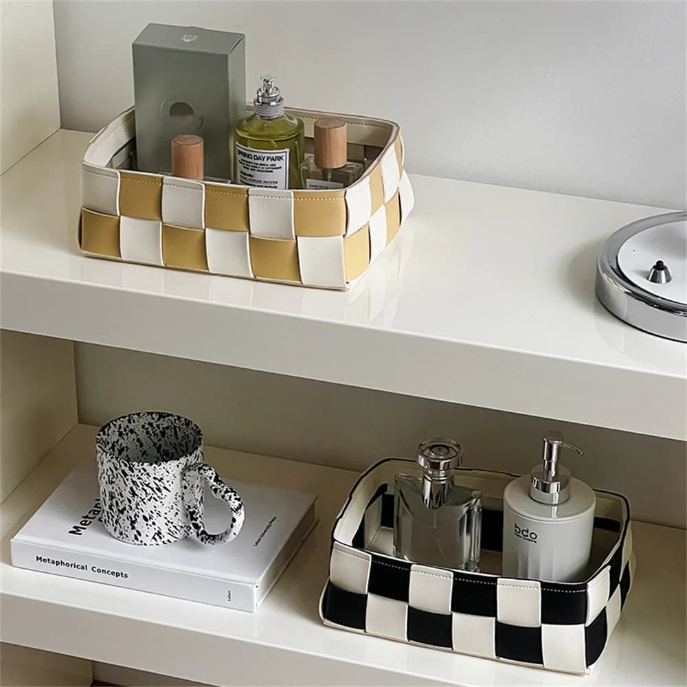 Multiuso Desktop Storage PU Leather Grid Organizate Basket Cosmetic Capacity Box Home Office Cabinet cassetto Storage Tray