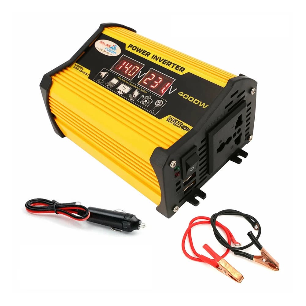 Inverter di Potenza per Auto 4000W da DC 12V a AC 220V 110V 50Hz, Adattatore Caricabatterie per Auto con Doppia Porta USB e Display Digitale LED della Tensione, Accessori Auto