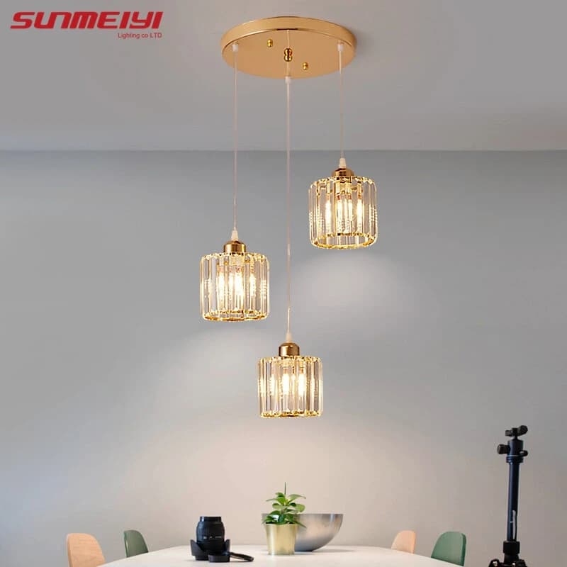 Lampade a sospensione di lusso Soffitto a LED in cristallo Paralume quadrato rotondo Lampada a sospensione moderna per sala da pranzo per soggiorno camera da letto