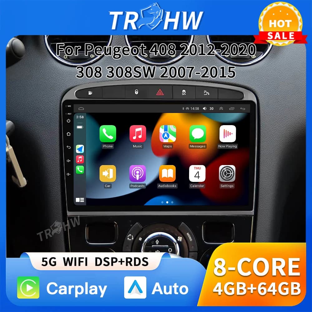 Android Auto Per Peugeot RCZ 308 SW 2007 - 2015 408 2012 - 2020 Autoradio Multimediale Navigazione GPS Wireless Carplay DSP No 2din