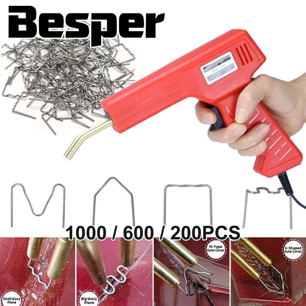 Kit saldatore per riparazione plastica Cucitrice a caldo Saldatura di plastica 4 tipi Graffette ondulate Indicatore LED per riparazione crepe in plastica per paraurti auto