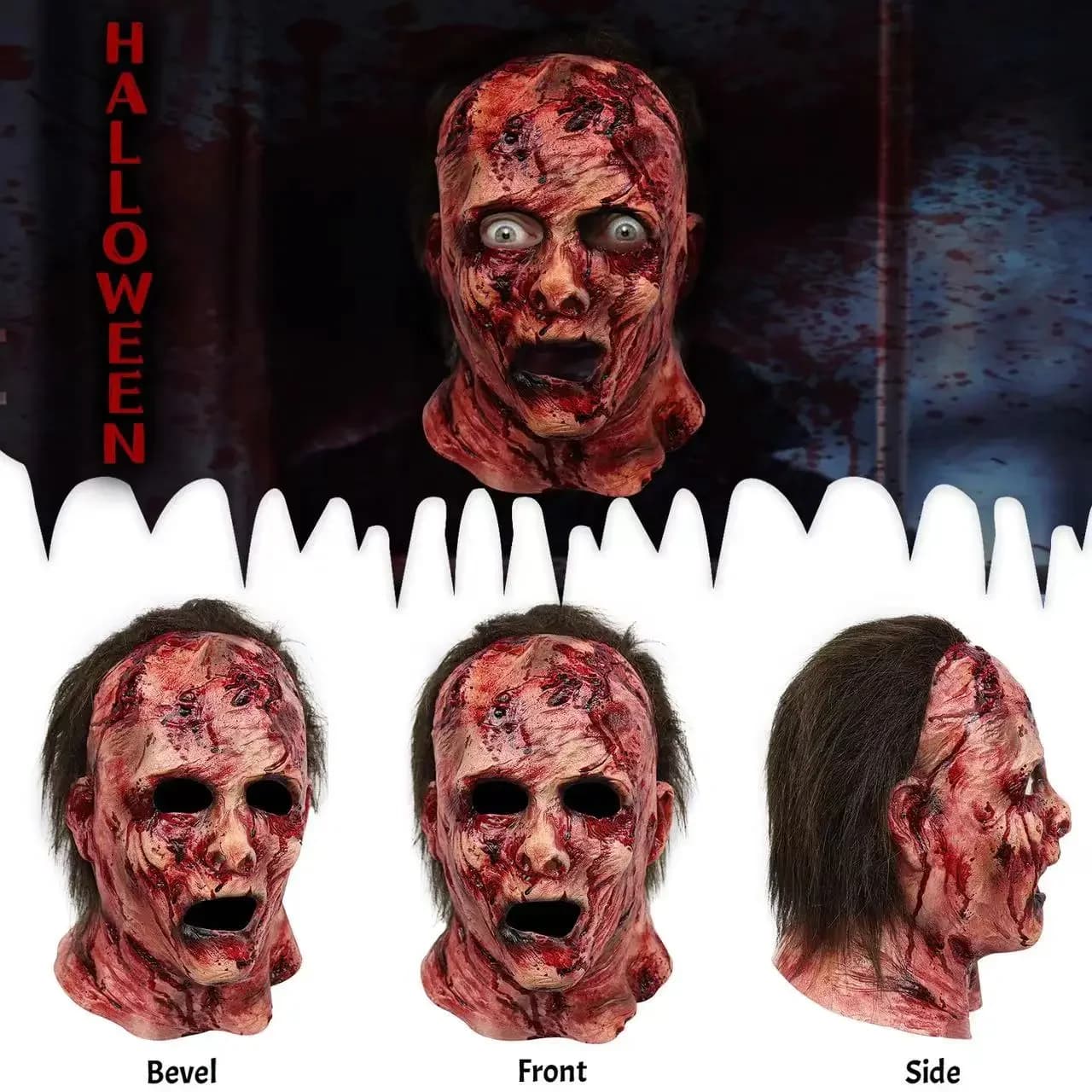 Halloween 3d Horror Reality Full Head Ghoul Mask maschera spaventosa Cosplay Party Skull Latex Skeleton Decoration Zombie Mascara Disfraz