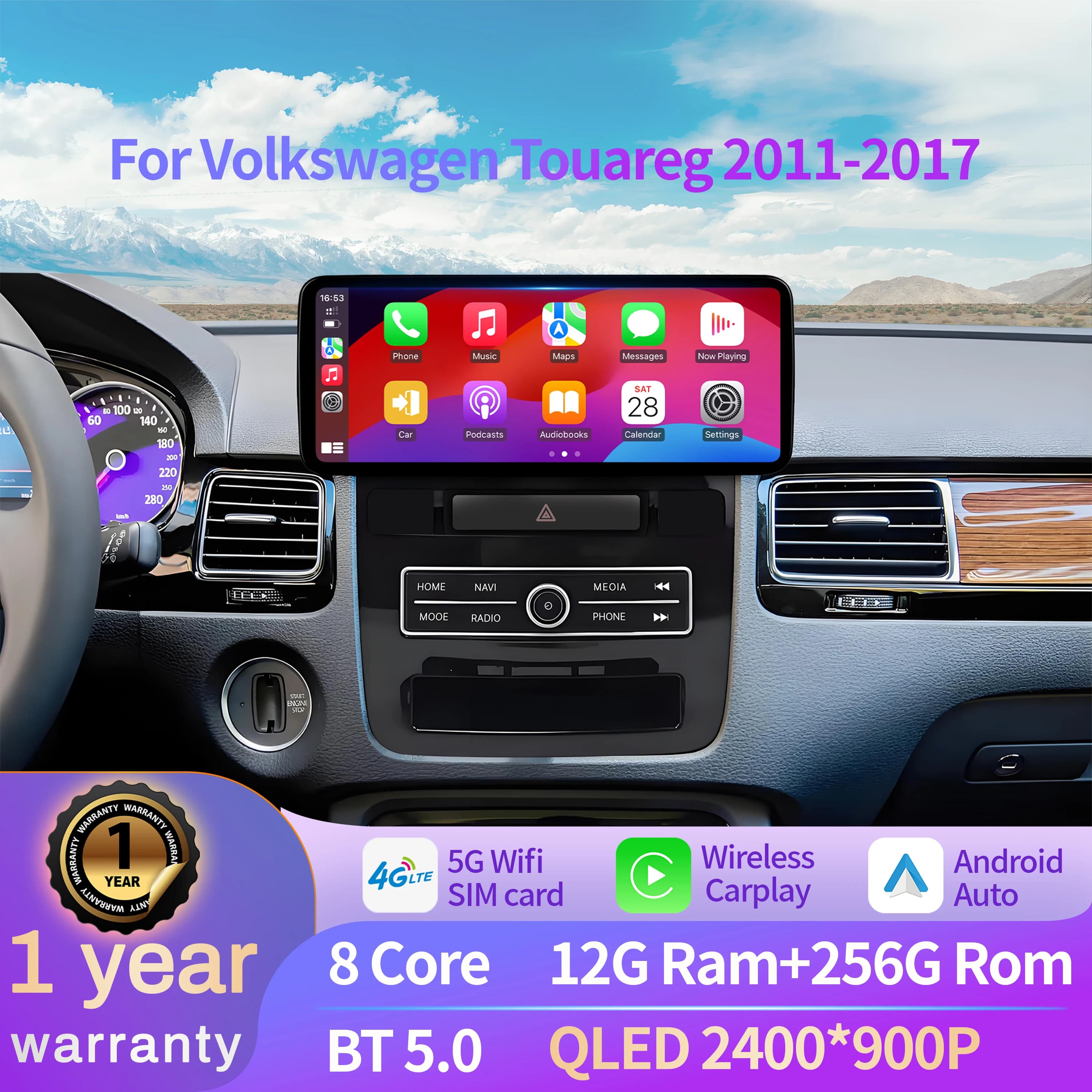 12.3 inch Car Radio Android 14 For Volkswagen Touareg 2011-2017 Wireless Bluetooth Carplay Multimedia Navigation Touch Screen