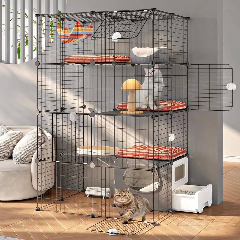 Gabbia per gatti Oneluck con lettiera, custodie fai da te a 4 livelli Maniglia staccabile in filo metallico Cassa interna Ampio posto di esercizi Ideale per