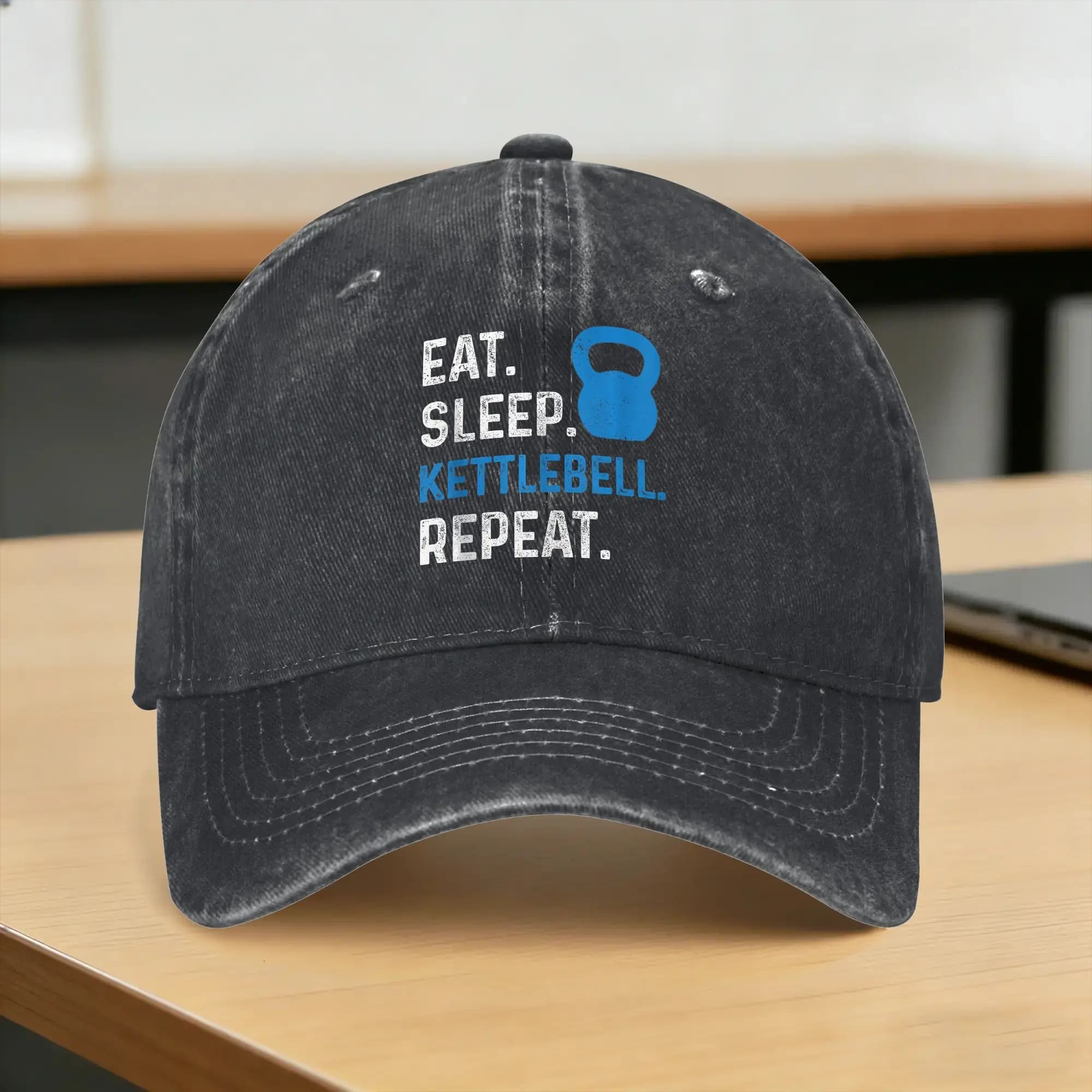 Eat Sleep Kettlebell Repeat Fitness Gym Casual Baseball Cap Summer Trucker Hat Breathable Hiking Fishing Hip Hop Hats