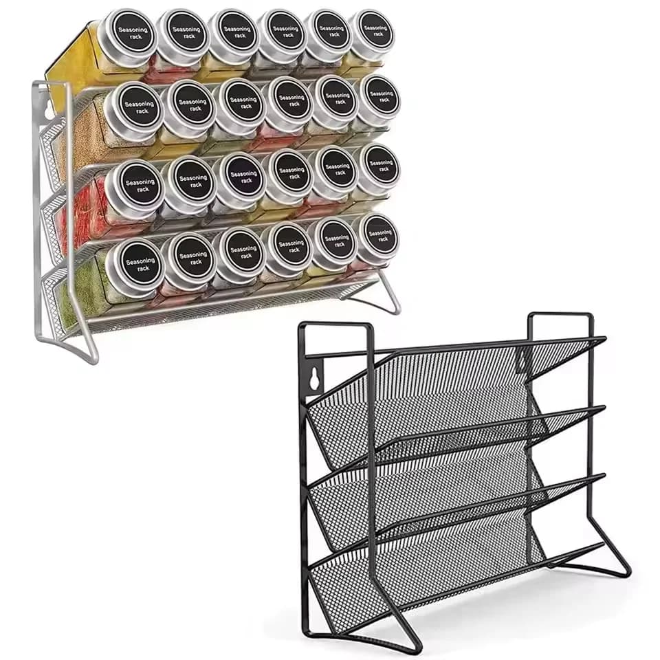 Porta barattoli per spezie a 4 livelli Porta contenitori per erbe a parete Portaoggetti per condimenti da cucina in acciaio al carbonio Scaffale per dispensa