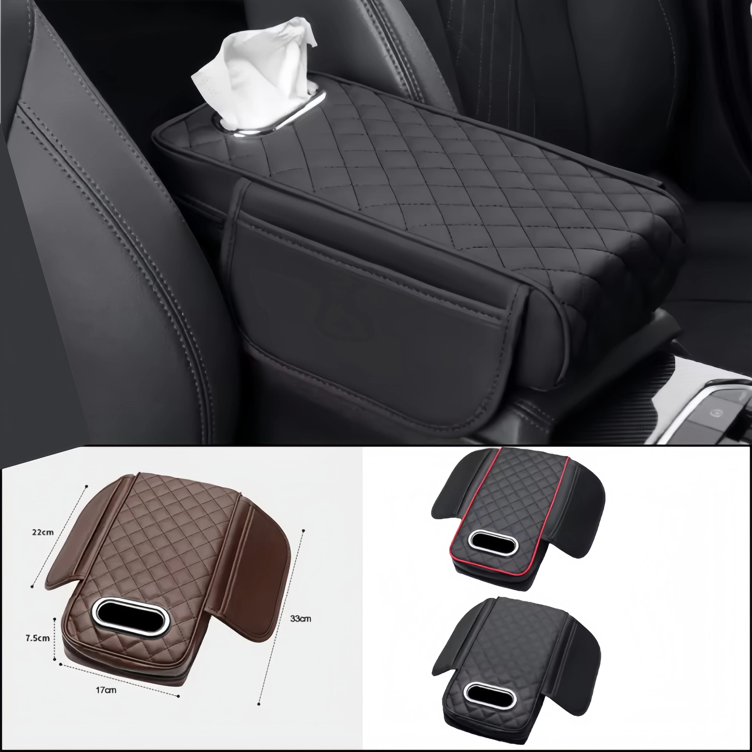 Car Center Console Armrest Protector Mat Memory Foam Cushion PU Leather with Tissue Storage Sleeve Comfort Comfort Support