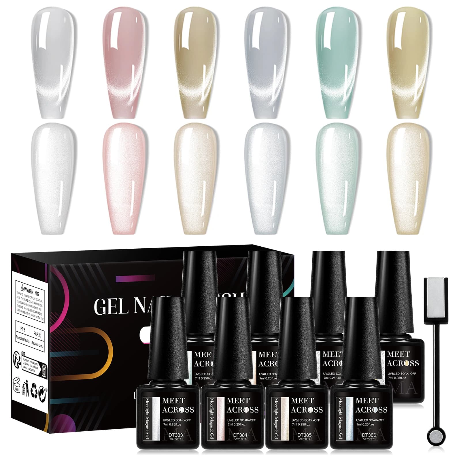 MEET ACROSS 6 PZ/SET Smalto Gel Magnetico Gatto Con Bastone Magnetico E Scatola Per Unghie Semi Permanente Unghie Artistiche Vernice Gel Manicure